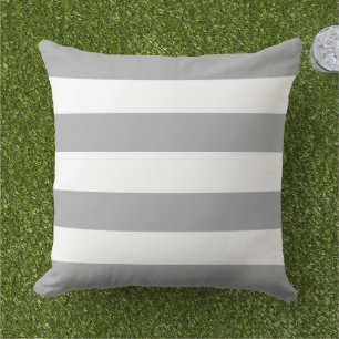 Cojín De Exterior Clásico Gris Blanco Ancho Rayado Horizontal