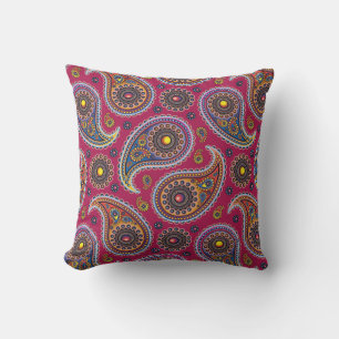 Cojín De Exterior Clásico Mono Paisley Rojo Azul Marino Amarillo 