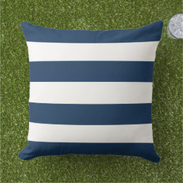Cojín De Exterior Clásico Navy Blanco Ancho Rayado Horizontal