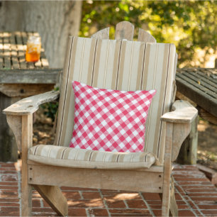 Cojín De Exterior Clásico Patrón de Gingham Rojo y Blanco Rústico