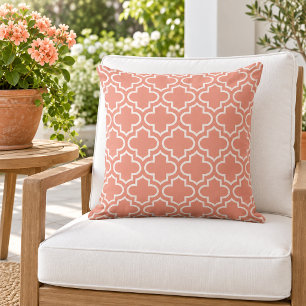 Cojín De Exterior Clásico Trellis de Cuatro Hojas Coral Blanco