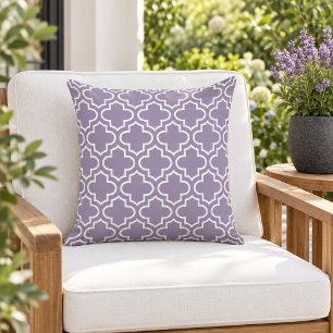 Cojín De Exterior Clásico Trellis de Cuatro Hojas de Lavanda Blanca