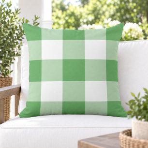 Cojín De Exterior Clásico Verde Blanco Cuadro de Gingham Grande