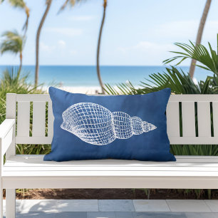 Cojín De Exterior Coastal Shell Azul Blanco al aire libre Lumbar Pil
