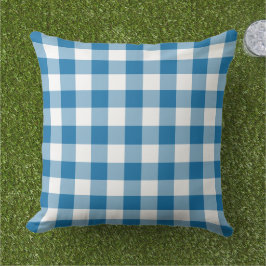 Cojín De Exterior Cobalt Azul A Cuadros Vichy Blanco Plaid