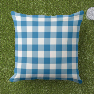 Cojín De Exterior Cobalt Azul A Cuadros Vichy Blanco Plaid