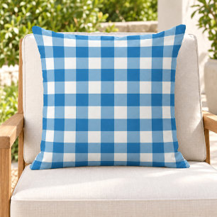 Cojín De Exterior Cobalt Azul A Cuadros Vichy Blanco Plaid