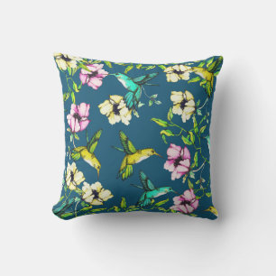 Cojín De Exterior Colibríes y flores de acuarela de los jardines enc