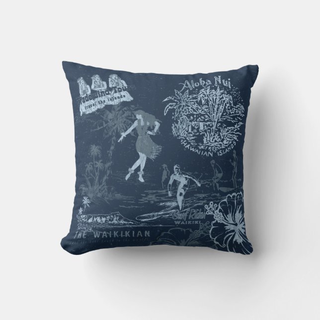 Cojín De Exterior Collage de Viajes de Hawái añil inversible (Anverso)