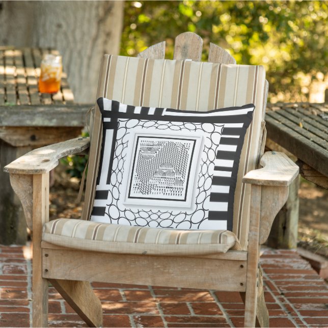 Cojín De Exterior Collage Geo Blanco Negro (Silla)