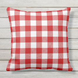 Cojín De Exterior Comprobación de Gingham rojo y blanco