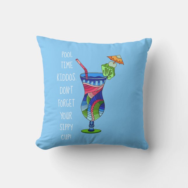 Cojín De Exterior Copa Sippy para Adultos (azul), piscina Cute (Anverso)