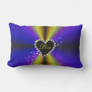 Cojín De Exterior Corazón negro con estrellas en arcoiris amarillo p