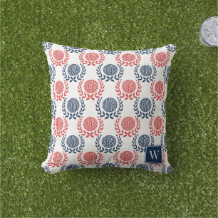 Cojín De Exterior Corona de Laurel Preppy Golf - Rojo y Azul Marino