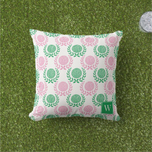 Cojín De Exterior Corona de Laurel Preppy Golf - Rosa y Verde
