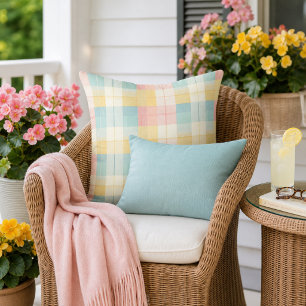 Cojín De Exterior Cozy Plaid Aqua Rosa Amarillo