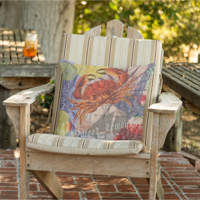 Cojín De Exterior Crab Nautical Beach Art (Silla)