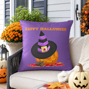 Cojín De Exterior Creepy Halloween Jack O Lantern y sombrero de bruj