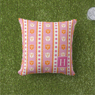 Cojín De Exterior Crest de tenis Preppy a cuadros - Rosa intenso y n