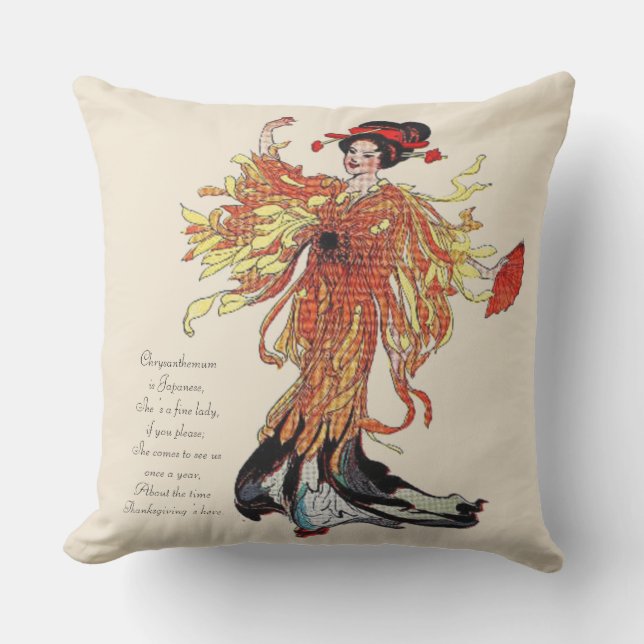 Cojín De Exterior Crisantemo de la acción de gracias de la poesía (Anverso)