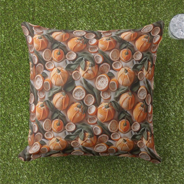 Cojín De Exterior Crochet Oranges Citrus Fruit  (Césped)