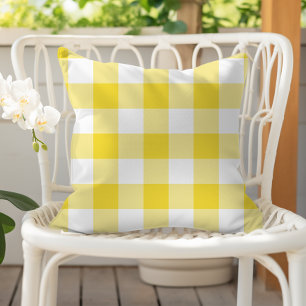 Cojín De Exterior Cuadro de Gingham Amarillo de Botón de Oro Patrón 