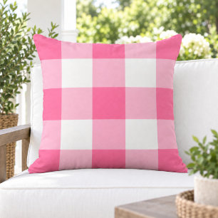 Cojín De Exterior Cuadro de Gingham Grande Blanco Rosa Brillante Int