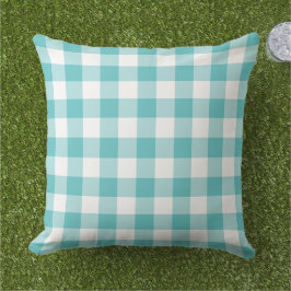 Cojín De Exterior Cuadro de Gingham Turquesa Blanco Audaz