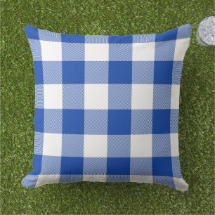 Cojín De Exterior Cuadro de Plaid Búfalo de Azul Real y Blanco Gingh