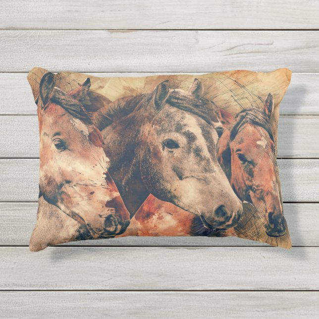 Cojín De Exterior Cuadros de pintura artística de caballos decorativ (Anverso)