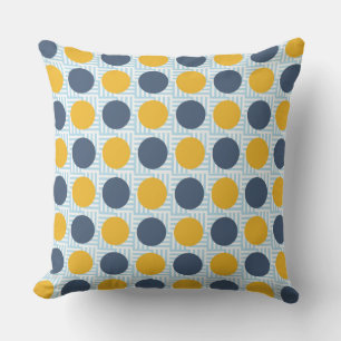 Cojín De Exterior Cuidado Quirky Whimsical Azul Amarillo Polka Punto