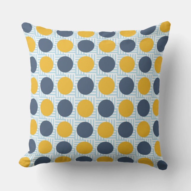Cojín De Exterior Cuidado Quirky Whimsical Azul Amarillo Polka Punto (Anverso)
