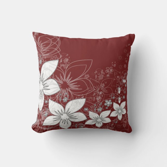 Cojín De Exterior Dainty Floral Scroll on Red (Anverso)