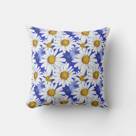 Cojín De Exterior Daisies acuarelas sobre el azul denim