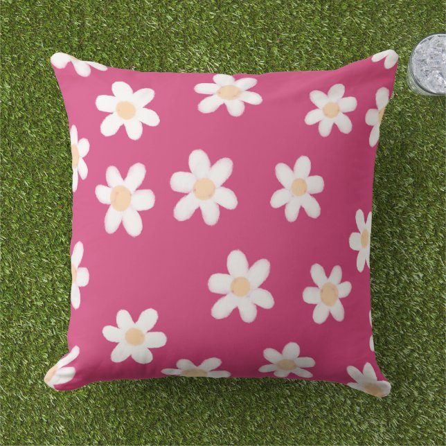 Cojín De Exterior Daisies modernos en el exterior rosado (Césped)