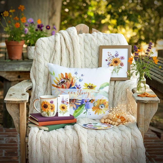 Cojín De Exterior Dalias de acuarela personalizadas (Subido por el creador)
