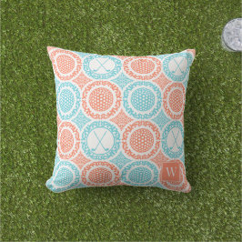 Cojín De Exterior Damask de Golf Preppy - Bolas y Palos Coral Turque