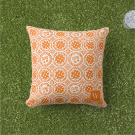 Cojín De Exterior Damask de Pickleball Elegante – Motivo Dink Naranj