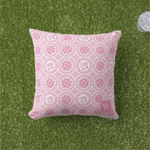 Cojín De Exterior Damask de Pickleball Elegante – Motivo Pink Dink