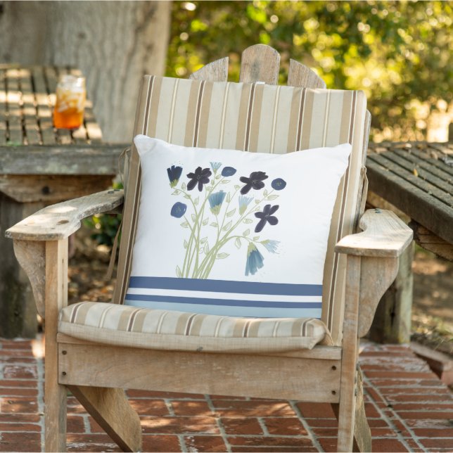 Cojín De Exterior Decoración floral azul (Silla)