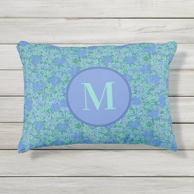 Cojín De Exterior Decoración rectangular floral azul y acuático (Anverso)