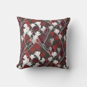 Cojín De Exterior Diseño negro gris y rojo floral