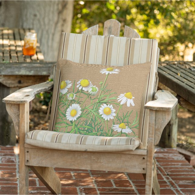 Cojín De Exterior Divertido Viñeta Chamomile Floral Faux Jute Burlap (Silla)