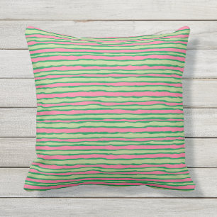 Cojín De Exterior Divertido Whimsical Rosa Green Watermelple Stripes