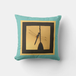 Cojín De Exterior Dragonfly on Chain, Silhouette on Gold/Turquoise