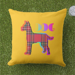 Cojín De Exterior Dueño de mascota perro cuadros rojos Amarillo