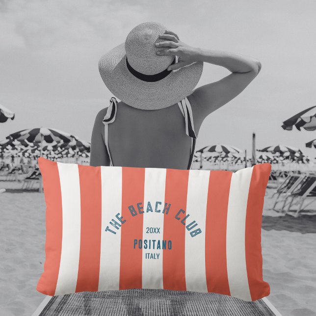 Cojín De Exterior El Beach Club Escudo Naranja Red Cabana Stripe (Subido por el creador)