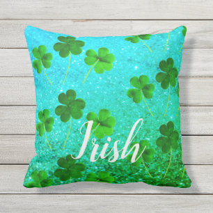 Cojín De Exterior El día de San Patricio, hoja de shamrock azul verd