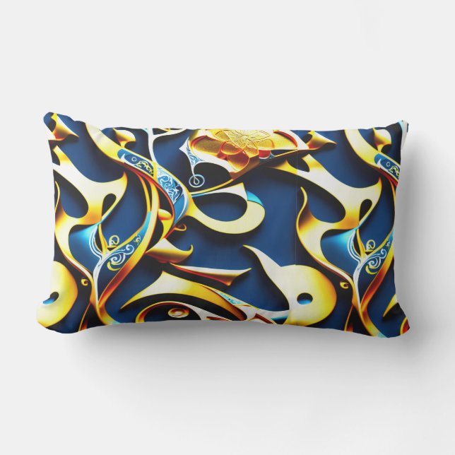 Cojín De Exterior El Pillow del Golden Blue Arabesque (Anverso)