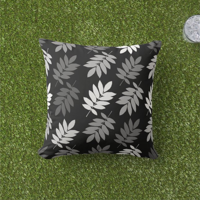 Cojín De Exterior Elder Leaf Big Pattern Black White Grey (Césped)